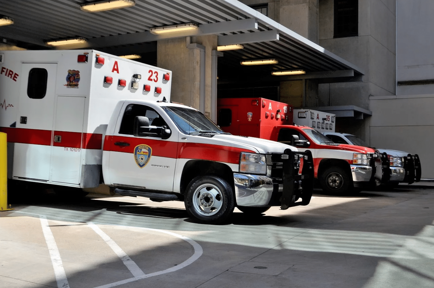 Parked ambulances