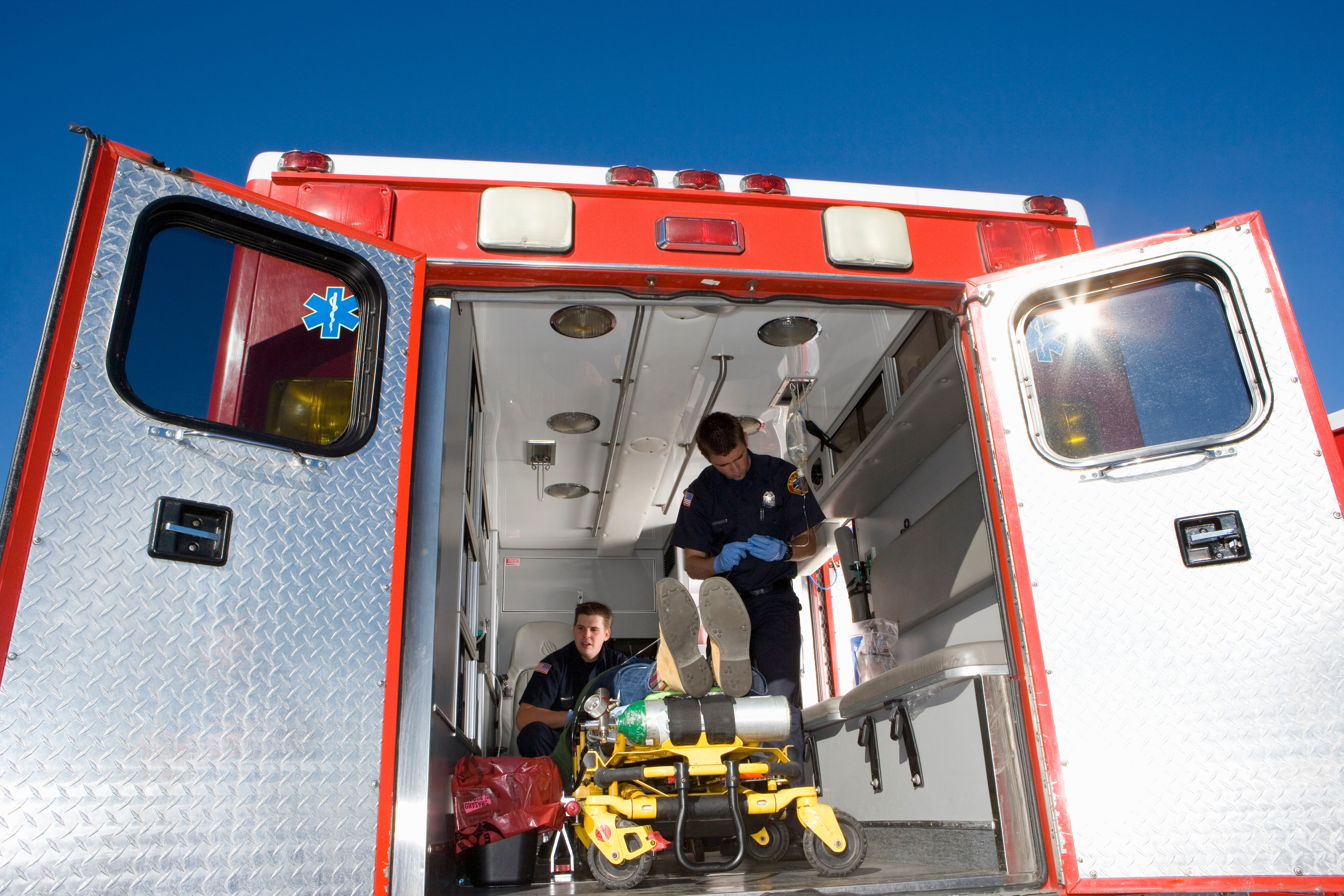 Paramedics in an ambulance
