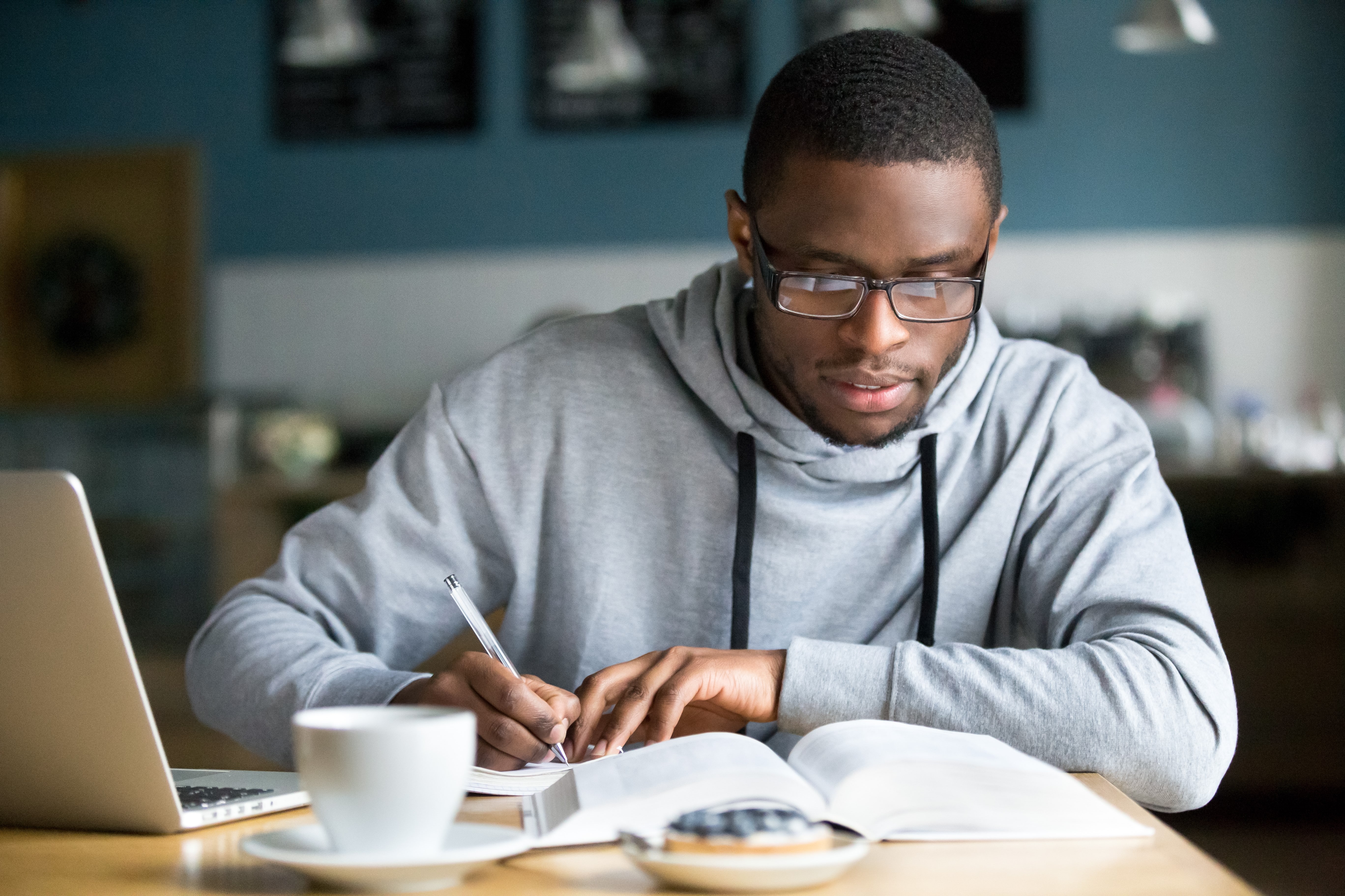 African-American student studying