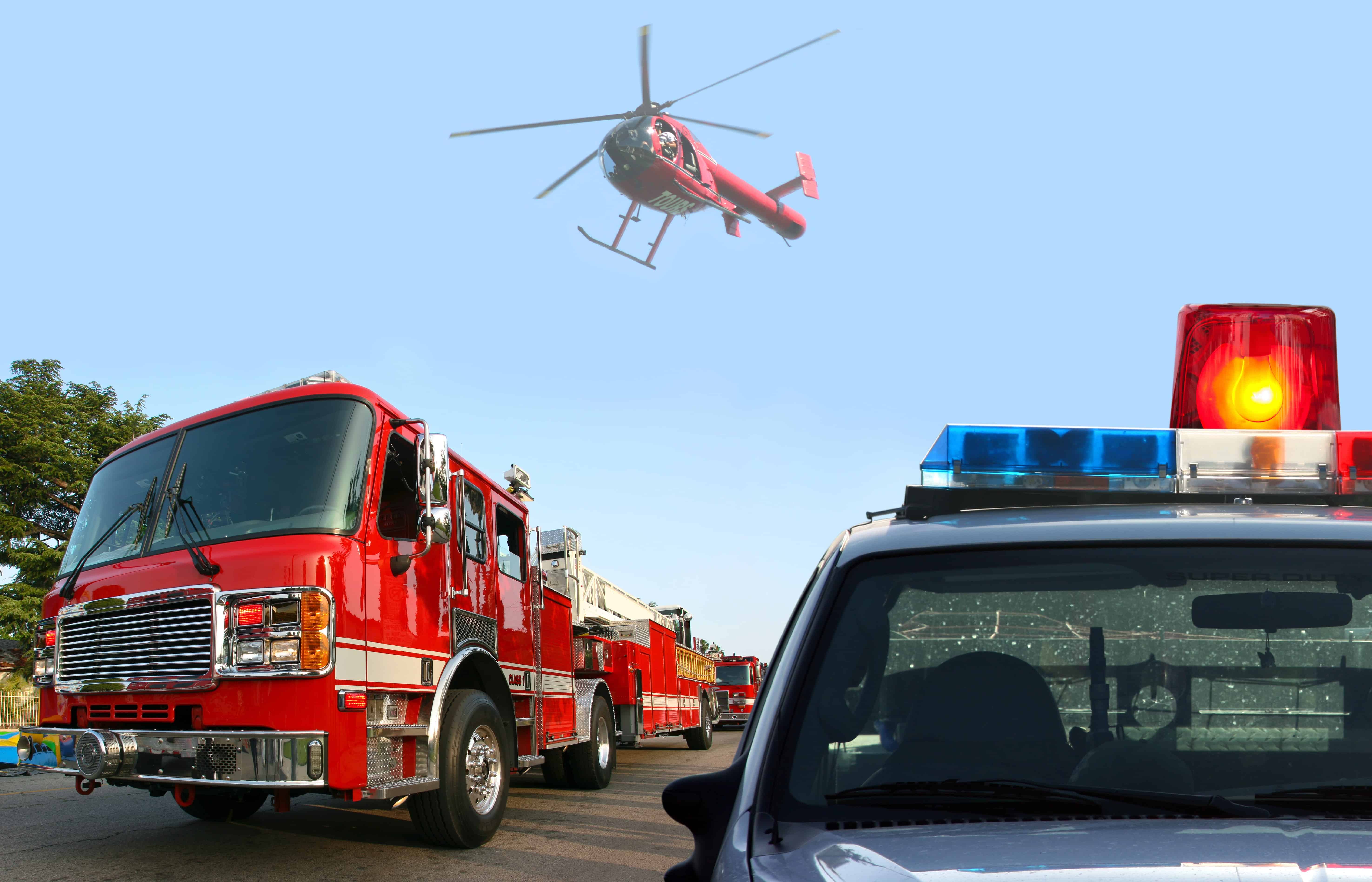 Helicopter and several EMS vehicles
